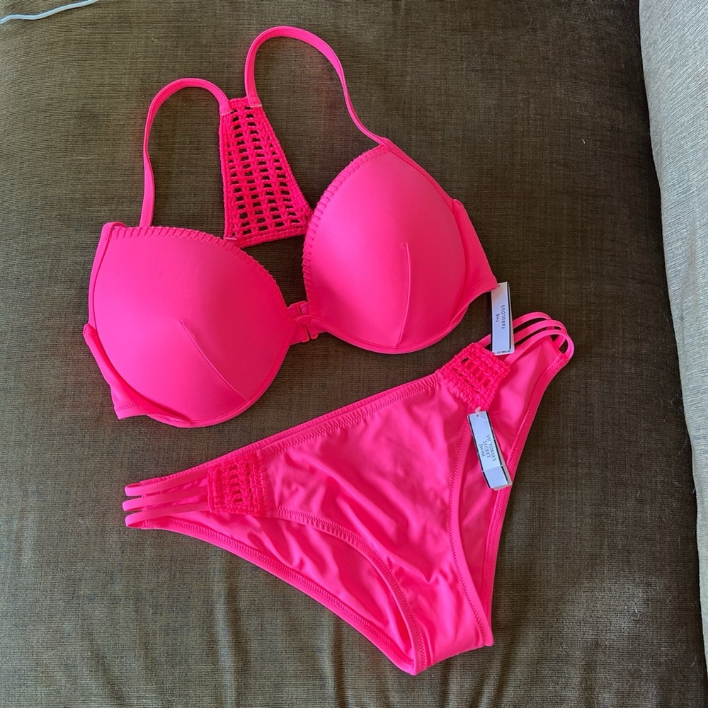 NWT Victoria’s Secret pink & crochet bikini set